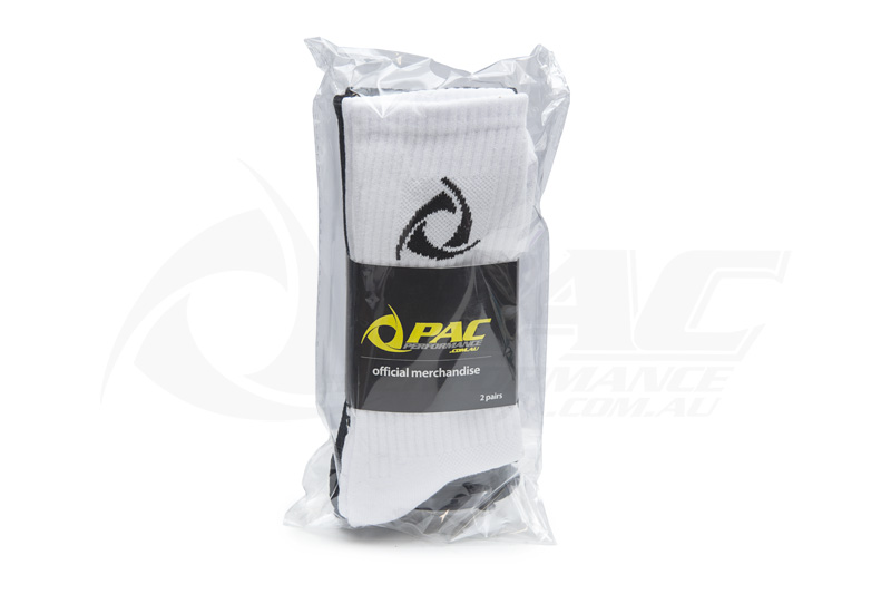 PAC PERFORMANCE CREW SOCKS 2PK BLACK WHITE. Pac Performance Racing